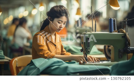 Dedicated Seamstress at Work in Textile Manufacturing. Generative ai 130762105