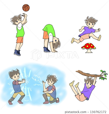 六個男孩擺出各種姿勢,包括打架 六個男孩擺出各種姿勢,包括打架 130762172