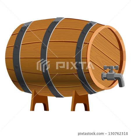 Cartoon wooden barrel. Oak container for storage of wine, beer, whiskey 130762318