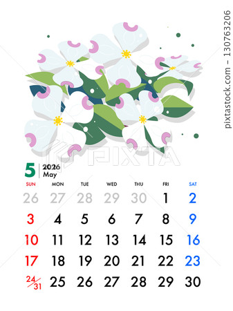 2026 年，月曆，五月，山茱萸 130763206