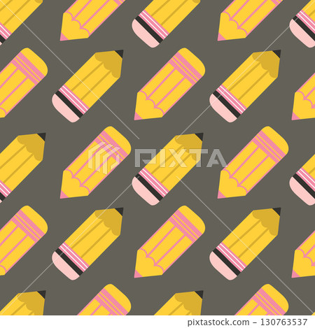 Seamless pattern with yellow pencil on grey background. Vector illustration Seamless pattern with yellow pencil on grey background. Vector illustration 130763537