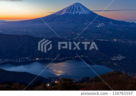 Mt. Fuji and Saiko at dawn seen from Misaka Mountains and Mt. 130763597