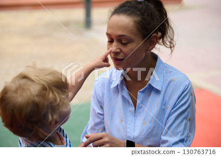 Mother and Child Sharing a Heartwarming Moment at an Outdoor Park 130763716