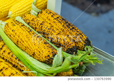 Street food in Turkey. Fried sweet corn. Yellow corn. Fast food in Istanbul. 130763990
