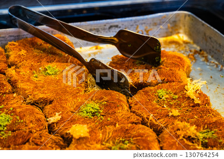 Baklava - a national Turkish dessert. Honey sweet pastry. Sweet food 130764254