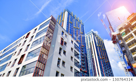 Modern elements in contemporary architecture. Architectural details of a modern apartment building. Modern elements in contemporary architecture. Architectural details of a modern apartment building. 130764314