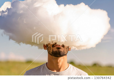 a man with his head in the clouds 130764342