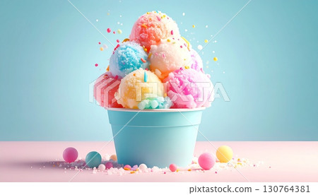 Pastel colored ice cream with colorful sprinkles 130764381