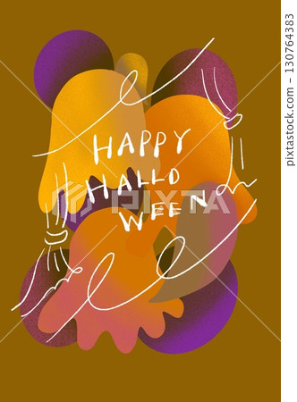 Halloween greeting card with handwritten lettering and colorful abstract art 130764383