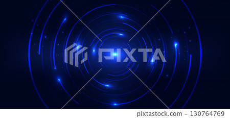 Abstract light blue lines glowing circles on dark background. Hi speed communication data concept. 130764769