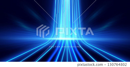 Abstract neon blue speed vertical light on dark blue background. 130764802