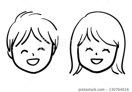 微笑的男孩和女孩的線條畫插圖 130764816