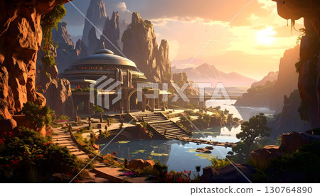 Otherworldly city architecture and natural scenery 130764890