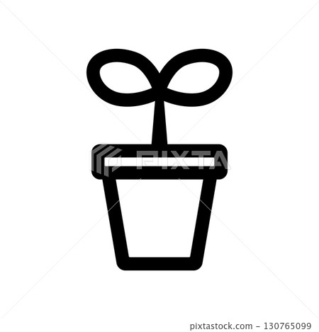 Simple icon illustration of a two-leaf plant sprouting from a pot 130765099