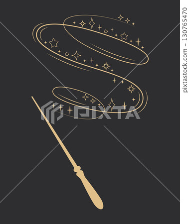 Golden magic wand with spiral swirl and sparkling stars isolated on dark background. Enchanted wizard stick with glowing fantasy lights, mystical design for fairytale, magic, fantasy, mystery themes Golden magic wand with spiral swirl and sparkling stars isolated on dark background. Enchanted wizard stick with glowing fantasy lights, mystical design for fairytale, magic, fantasy, mystery themes 130765470