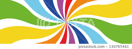 Colorful spiral abstract background with rainbow swirl pattern, bright vibrant twisted waves, psychedelic retro backdrop, dynamic festive design for banner, optical illusion with vivid geometric lines 130765481