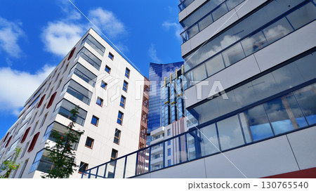 Modern elements in contemporary  architecture. Architectural details of a modern apartment building. 130765540