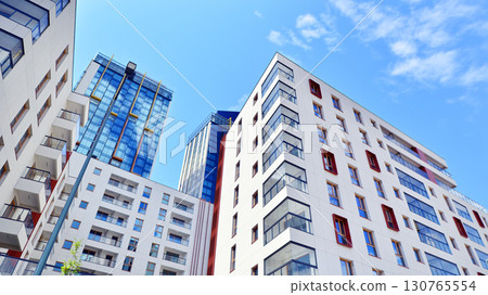 Modern elements in contemporary  architecture. Architectural details of a modern apartment building. 130765554