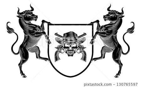 Cowboy Skull Guns Crest Coat of Arms Shield Design 130765597