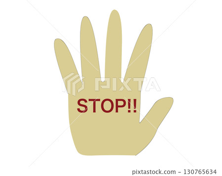 手掌插圖，用紅色字母寫著“停止” 130765634
