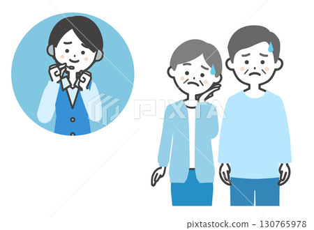 陷入困境的老年男女和一名女性操作員的插圖 陷入困境的老年男女和一名女性操作員的插圖 130765978