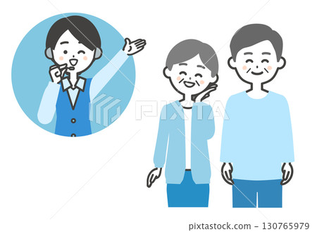 微笑的老年男女和眨眼的女操作員 微笑的老年男女和眨眼的女操作員 130765979