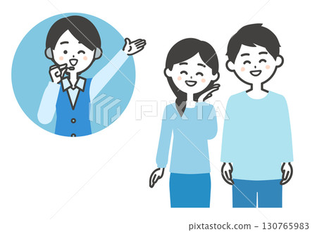 Smiling men and women and a winking female operator 130765983