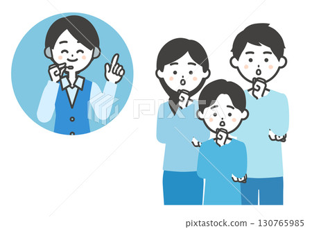 Illustration of a smiling female operator with a surprised family Illustration of a smiling female operator with a surprised family 130765985