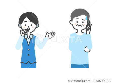 一位老人和一位女接線生面帶憂慮地打電話的插圖 130765999