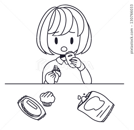 Line drawing of a woman who overeats Line drawing of a woman who overeats 130766033