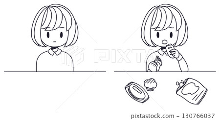 Anorexia and overeating female line drawing set 130766037