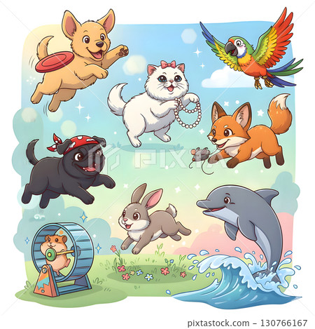 Set of dog cartoon illustration design 130766167