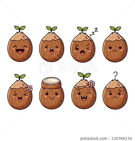 Set of coconut fruit cartoon illustration 130766238