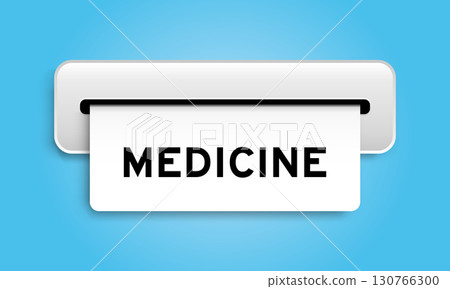 White coupon banner with word medicine from machine on blue color background White coupon banner with word medicine from machine on blue color background 130766300