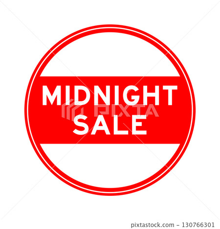 Red color round seal sticker in word midnight sale on white background Red color round seal sticker in word midnight sale on white background 130766301