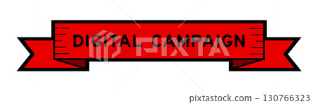 Ribbon label banner with word digital campaign in red color on white background 130766323
