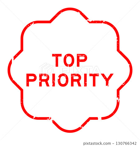 Grunge red top priority word rubber seal stamp on white background 130766342