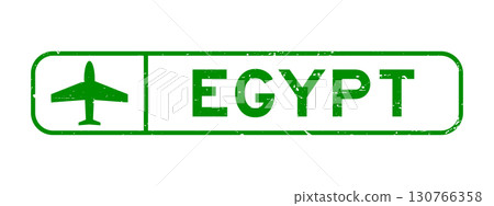 Grunge green egypt word with plane icon square rubber seal stamp on white background 130766358