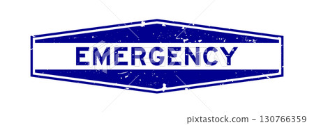 Grunge blue emergency word hexagon rubber seal stamp on white background 130766359
