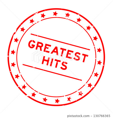 Grunge red greatest hits word round rubber seal stamp on white background Grunge red greatest hits word round rubber seal stamp on white background 130766365