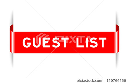 Red color inserted label banner with word guest list on white background Red color inserted label banner with word guest list on white background 130766366