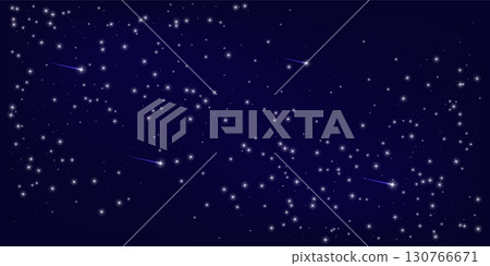 Starry night sky with glowing stars and falling comets. Space background. Dark blue galaxy pattern. Abstract serene mesmerizing universe vector illustration 130766671