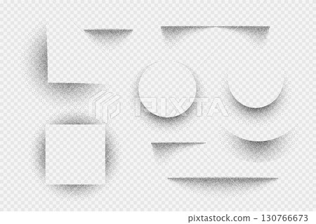 Spray dotted background with noise grain. Round, square, oval, line abstract frames with shadow spray sand effect. Vector set isolated on transparent background 130766673
