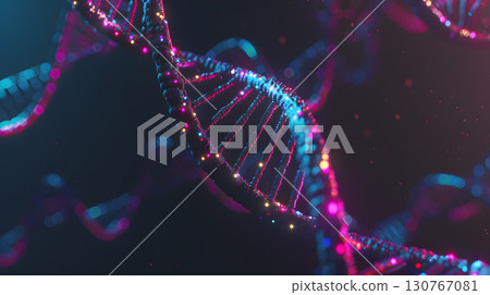 Biology Molecule Double Helix, Glowing, illustration of a DNA double helix molecule 130767081
