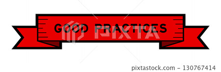 Ribbon label banner with word good practices in red color on white background Ribbon label banner with word good practices in red color on white background 130767414