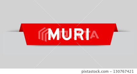 Red color inserted label with word muri on gray background 130767421