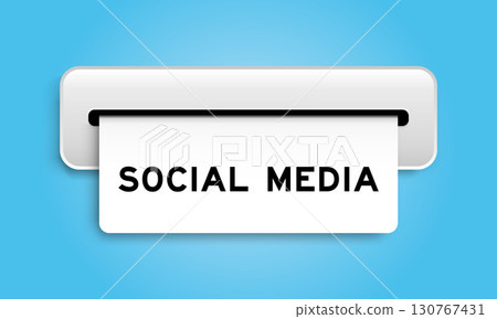 White coupon banner with word social media from machine on blue color background 130767431
