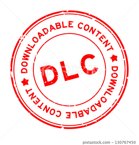 Grunge red DLC downloadable content word round rubber seal stamp on white background 130767450