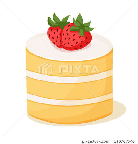 Layered cake with strawberry topping illustration Layered cake with strawberry topping illustration 130767546