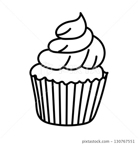 Black and white muffin outline vector illustration 130767551